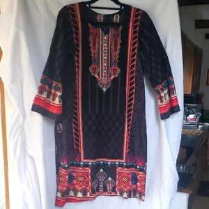 Multicolor Ethnic Print Cotton Dress Size S